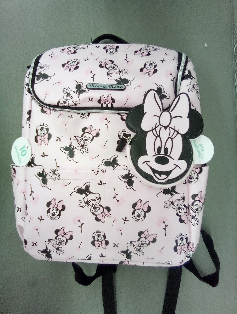 Minnie Mouse Pink & Black Backpack w/Changing Pad